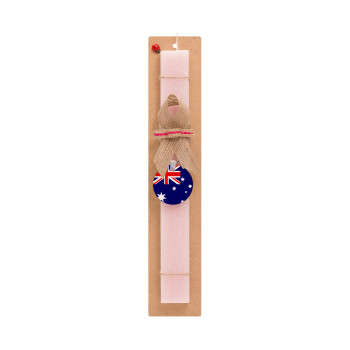 Australia flag, Πασχαλινό Σετ, ξύλινο μπρελόκ & πασχαλινή λαμπάδα αρωματική πλακέ (30cm) (ΡΟΖ)