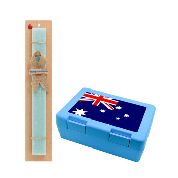 Australia flag, Easter Set, children's snack container BLUE & Easter aromatic flat candle (30cm) (TURQUOISE)