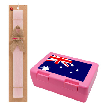 Australia flag, Πασχαλινό Σετ, παιδικό δοχείο κολατσιού ΡΟΖ & πασχαλινή λαμπάδα αρωματική πλακέ (30cm) (ΡΟΖ)