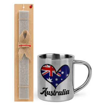 Australia flag, Πασχαλινό Σετ, μεταλλική κούπα θερμό (300ml) & πασχαλινή λαμπάδα αρωματική πλακέ (30cm) (ΓΚΡΙ)