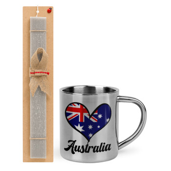 Australia flag, Easter Set, metallic thermal cup (300ml) & Easter aromatic flat candle (30cm) (GRAY)