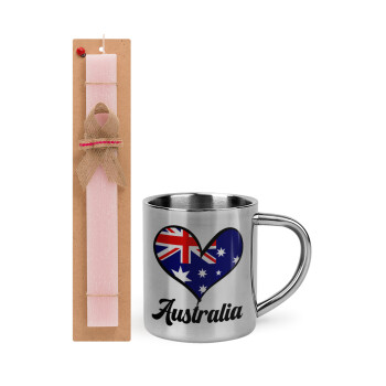Australia flag, Πασχαλινό Σετ, μεταλλική κούπα θερμό (300ml) & πασχαλινή λαμπάδα αρωματική πλακέ (30cm) (ΡΟΖ)