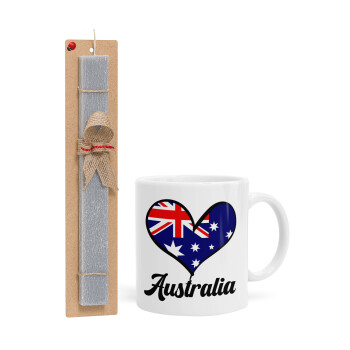 Australia flag, Πασχαλινή Λαμπάδα με Κούπα κεραμική (330ml) & κερί αρωματικό πλακέ (30cm) (ΓΚΡΙ)