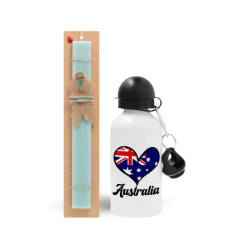 Australia flag, Πασχαλινό Σετ, παγούρι μεταλλικό αλουμινίου (500ml) & λαμπάδα αρωματική πλακέ (30cm) (ΤΙΡΚΟΥΑΖ)