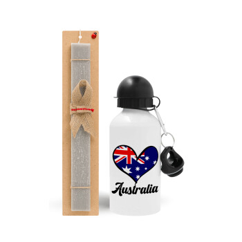Australia flag, Easter Set, metallic aluminum water bottle (500ml) & aromatic flat Easter candle (30cm) (GRAY)