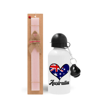 Australia flag, Πασχαλινό Σετ, παγούρι μεταλλικό αλουμινίου (500ml) & πασχαλινή λαμπάδα αρωματική πλακέ (30cm) (ΡΟΖ)