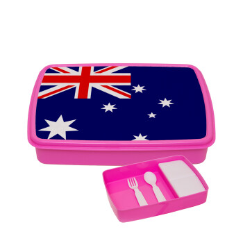 Australia flag, ΡΟΖ παιδικό δοχείο φαγητού (lunchbox) πλαστικό με παιδικά μαχαιροπίρουρα & 2 εσωτερικά δοχεία (BPA-FREE) Lunch Βox M23 x Π18 x Υ4cm