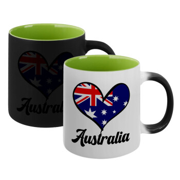 Australia flag, Κούπα Μαγική εσωτερικό πράσινο, κεραμική 330ml που αλλάζει χρώμα με το ζεστό ρόφημα (1 τεμάχιο)