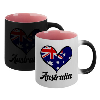 Australia flag, Κούπα Μαγική εσωτερικό ΡΟΖ, κεραμική 330ml που αλλάζει χρώμα με το ζεστό ρόφημα (1 τεμάχιο)