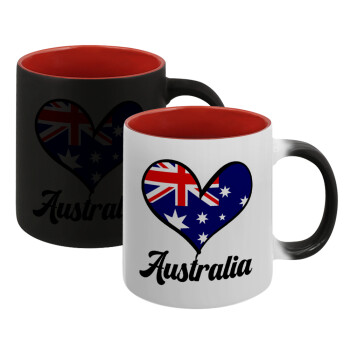 Australia flag, Κούπα Μαγική εσωτερικό κόκκινο, κεραμική, 330ml που αλλάζει χρώμα με το ζεστό ρόφημα (1 τεμάχιο)