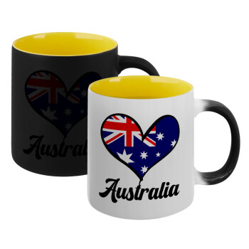 Australia flag, Κούπα Μαγική εσωτερικό κίτρινη, κεραμική 330ml που αλλάζει χρώμα με το ζεστό ρόφημα (1 τεμάχιο)