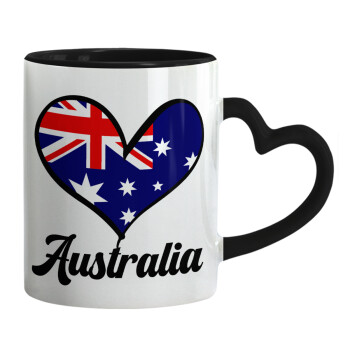 Australia flag, Κούπα καρδιά χερούλι μαύρη, κεραμική, 330ml