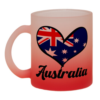 Australia flag, Κούπα γυάλινη δίχρωμη με βάση το κόκκινο ματ, 330ml