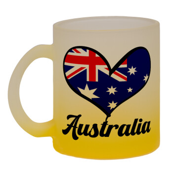 Australia flag, Κούπα γυάλινη δίχρωμη με βάση το κίτρινο ματ, 330ml