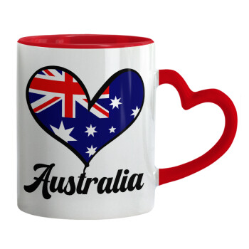Australia flag, Κούπα καρδιά χερούλι κόκκινη, κεραμική, 330ml