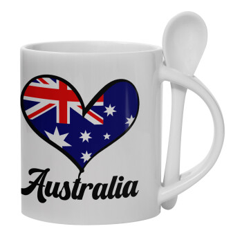 Australia flag, Ceramic coffee mug with Spoon, 330ml (1pcs)