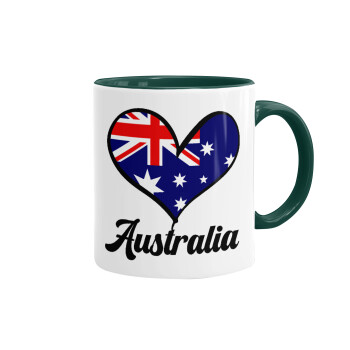 Australia flag, Κούπα χρωματιστή πράσινη, κεραμική, 330ml