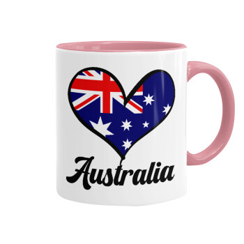 Australia flag, Κούπα χρωματιστή ροζ, κεραμική, 330ml