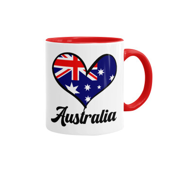 Australia flag, Κούπα χρωματιστή κόκκινη, κεραμική, 330ml