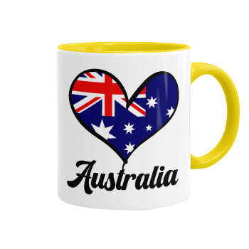 Australia flag, Κούπα χρωματιστή κίτρινη, κεραμική, 330ml
