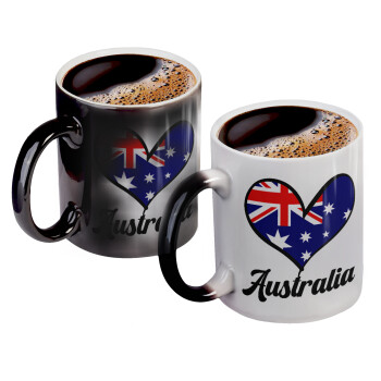 Australia flag, Color changing magic Mug, ceramic, 330ml when adding hot liquid inside, the black colour desappears (1 pcs)