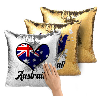 Australia flag, Μαξιλάρι καναπέ Μαγικό Χρυσό με πούλιες 40x40cm περιέχεται το γέμισμα