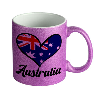 Australia flag, Κούπα Μωβ Glitter που γυαλίζει, κεραμική, 330ml