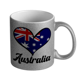 Australia flag, Κούπα Ασημένια Glitter που γυαλίζει, κεραμική, 330ml