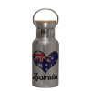 Stainless steel metallic thermos flask, silver with a bamboo lid, double-walled, 350ml.