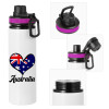 Metallic water bottle with safety lid, 850ml aluminum