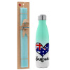 Easter Set, Metallic green/white thermos (Stainless steel), double-walled, 500ml & scented flat Easter candle (30cm) (TURQUOISE)
