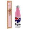 Easter Set, Metallic pink/white (Stainless steel) thermos, double-walled, 500ml & aromatic flat Easter candle (30cm) (PINK)
