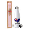 Easter Set, metallic stainless steel water bottle (750ml) & scented flat Easter candle (30cm) (PINK)