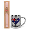 Easter Set, metallic thermal cup (300ml) & aromatic flat Easter candle (30cm) (PINK)