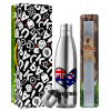 Easter Set, metallic stainless thermos flask (500ml) & scented flat Easter candle (30cm) (GRAY)