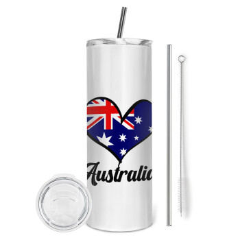 Australia flag, Eco friendly stainless steel tumbler 600ml, with metal straw & cleaning brush