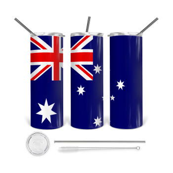 Australia flag, 360 Eco friendly ποτήρι θερμό (tumbler) από ανοξείδωτο ατσάλι 600ml, με μεταλλικό καλαμάκι & βούρτσα καθαρισμού