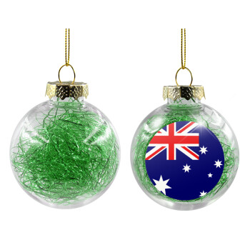 Australia flag, Χριστουγεννιάτικη μπάλα δένδρου διάφανη με πράσινο γέμισμα 8cm