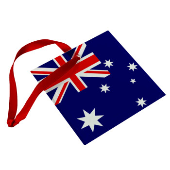 Australia flag, Χριστουγεννιάτικο στολίδι γυάλινο τετράγωνο 9x9cm