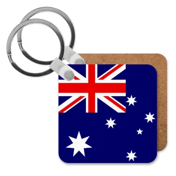 Australia flag, Μπρελόκ Ξύλινο τετράγωνο MDF