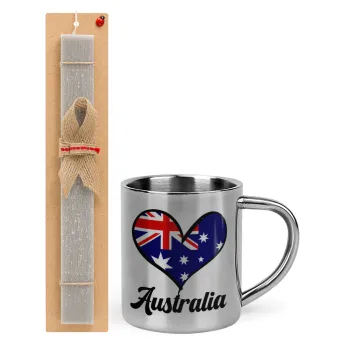 Australia flag, Πασχαλινή Λαμπάδα με μεταλλική κούπα θερμό (300ml) & κερί αρωματικό πλακέ (30cm) (ΓΚΡΙ)