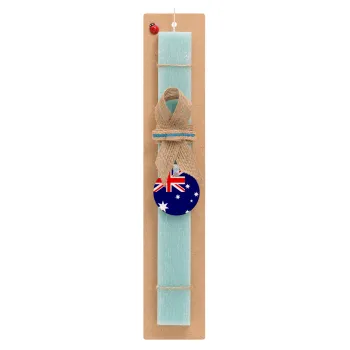 Australia flag, Easter Set, wooden keychain & aromatic flat Easter candle (30cm) (TURQUOISE)