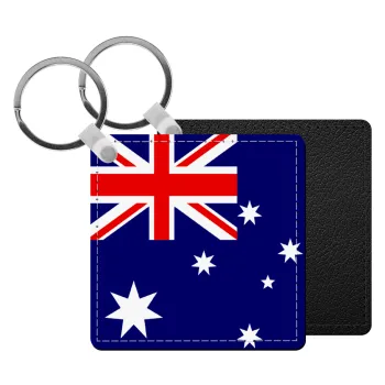 Australia flag, Μπρελόκ Δερματίνη, τετράγωνο ΜΑΥΡΟ (5x5cm)
