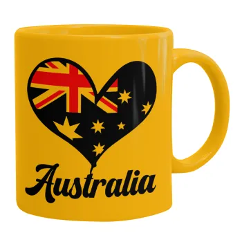 Australia flag, Ceramic coffee mug yellow, 330ml