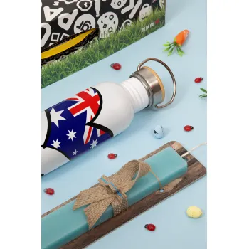 Australia flag, Πασχαλινή Λαμπάδα με παγούρι μεταλλικό (620ml, stainless steel) & κερί αρωματικό πλακέ (30cm) (ΤΙΡΚΟΥΑΖ)