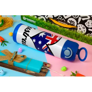 Australia flag, Easter candle, Childrens hot water bottle, stainless steel, with safety straw, BLUE (500ml)