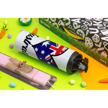Australia flag, Πασχαλινή Λαμπάδα με Travel Tumbler θερμό με διπλό καπάκι (600ml, BPA free) & κερί αρωματικό πλακέ (30cm) (ΡΟΖ)