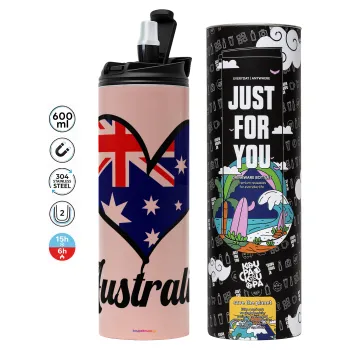 Australia flag, Tumbler stainless steel PINK 600ml