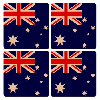 Australia flag, ΣΕΤ x4 Σουβέρ ξύλινα τετράγωνα plywood (9cm)