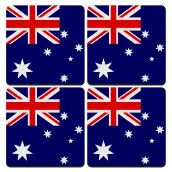Australia flag, ΣΕΤ 4 Σουβέρ ξύλινα τετράγωνα (9cm)